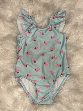 Cat & Jack Light Blue One-Piece Swimsuit with Pink Strawberry Print
